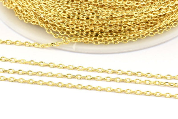 Gold Link Chain, 3 Meters - 9.9 Feet Gold Plated Brass Soldered Chain (1.2x2mm) Z172