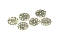 Silver Filigree Bead, 25 Antique Silver Plated Brass Filigree Bead Caps With 1 Hole, Disc, Findings (16mm) Brs 118 A0478