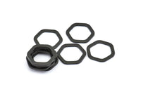 Black Hexagon Charm, 12 Oxidized Brass Black Hexagonal Rings (16x2x1.2mm) D0083 S833
