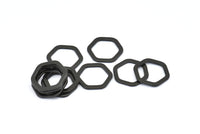 Black Hexagon Charm, 12 Oxidized Brass Black Hexagonal Rings (16x2x1.2mm) D0083 S833