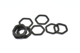 Black Hexagon Charm, 12 Oxidized Brass Black Hexagonal Rings (16x2x1.2mm) D0083 S833