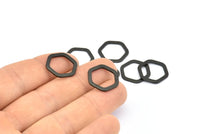 Black Hexagon Charm, 12 Oxidized Brass Black Hexagonal Rings (16x2x1.2mm) D0083 S833