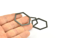Hexagon Choker Charm, 6 Oxidized Brass Black Hexagon Charms, Pendants, Findings (39x29.5x1mm) E033 S1123