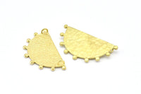 Semi Circle Pendant, 2 Raw Brass Hammered Semi Circle Blanks With 2 Loops (41x22x1mm) V141