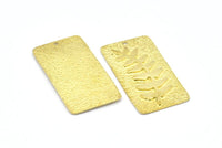 Brass Leaf Charm, 2 Raw Brass Leaf Textured Rectangle Charms With 1 Hole, Pendants (39x20mm) V146