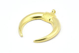 Brass Moon Charm, 2 Raw Brass Textured Horn Charms With 1 Loop, Pendants, Jewelry Findings (33x28x3mm) V140