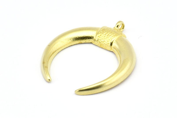 Brass Moon Charm, 2 Raw Brass Textured Horn Charms With 1 Loop, Pendants, Jewelry Findings (33x28x3mm) V140