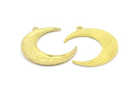 Brass Moon Charm, 2 Raw Brass Textured Horn Charms With 1 Loop, Pendants, Jewelry Findings (38x31x3mm) V139
