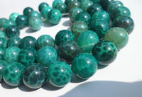 Green Crab Agate 14 Mm Gemstone Round Beads Full Strand T023