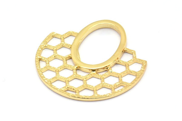 Gold Honeycomb Pendant, 2 Gold Plated Brass Honeycomb Pendant, Earrings, Charms (30x31mm) E652 Q299