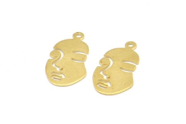 Brass Face Charms, 24 Raw Brass Face Charms With 1 Loop, Charms, Pendants (20x11x0.50mm) A0581
