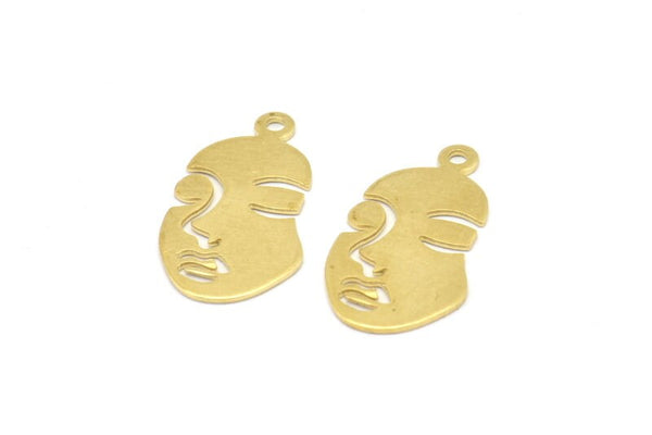 Brass Face Charms, 50 Raw Brass Face Charms With 1 Loop, Charms, Pendants (20x11x0.60mm) D0608