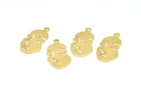 Brass Face Charms, 50 Raw Brass Face Charms With 1 Loop, Charms, Pendants (20x11x0.60mm) D0608