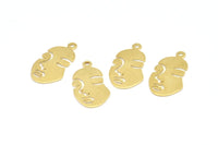 Brass Face Charms, 24 Raw Brass Face Charms With 1 Loop, Charms, Pendants (20x11x0.50mm) A0581