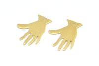 Brass Hand Charms, 24 Raw Brass Hand Charms With 1 Hole (25x17x0.80mm) D0612