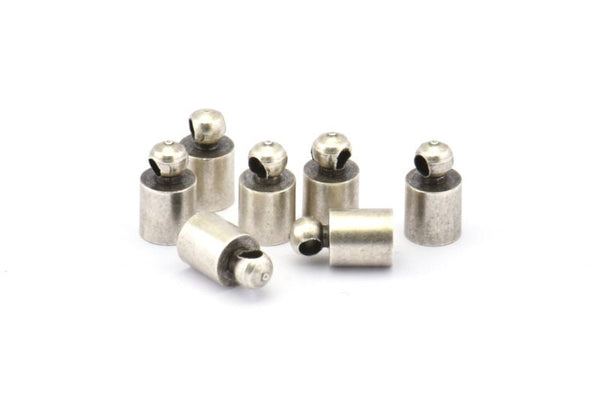 Silver Leather Clasp, 24 Antique Silver Plated Brass Barrel End With Loop - 5x9mm Leather Cord Ends Bs-1646 H0690