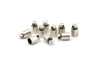 Silver Leather Clasp, 24 Antique Silver Plated Brass Barrel End With Loop - 5x9mm Leather Cord Ends Bs-1646 H0690