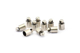 Silver Leather Clasp, 24 Antique Silver Plated Brass Barrel End With Loop - 5x9mm Leather Cord Ends Bs-1646 H0690