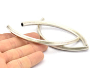 Silver Curved Tubes, 2 Antique Silver Plated Brass Square Oval Tubes (95x5x5mm) Sq20 BRC275 H0682