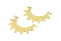 Brass Sun Charms, 10 Raw Brass Sun Charms With 2 Holes, Pendants, Earrings, Findings (35x24x12x0.80mm) B0328