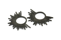Black Sun Pendant, 2 Oxidized Brass Black Textured Sunny Pendants, Earrings, Findings (28x37mm) BS 2429 S773
