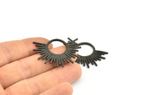Black Sun Pendant, 2 Oxidized Brass Black Textured Sunny Pendants, Earrings, Findings (28x37mm) BS 2429 S773