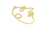 Brass Face Charm, 10 Raw Brass Face Charms With 1 Loop, Pendants, Earrings, Findings (36x26x0.80mm) D0636