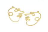 Brass Face Charm, 10 Raw Brass Face Charms With 1 Loop, Pendants, Earrings, Findings (36x26x0.80mm) D0636
