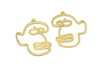Brass Face Charm, 10 Raw Brass Face Charms With 1 Loop, Pendants, Earrings, Findings (36x25x1mm) D0622