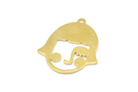Brass Face Charm, 12 Raw Brass Face Charms With 1 Loop, Pendants, Earrings, Findings (32x25x1mm) D0619