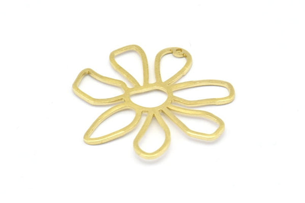 Brass Daisy Charm, 10 Raw Brass Daisy Charms With 1 Hole, Pendants, Earrings (34x1mm) D0638