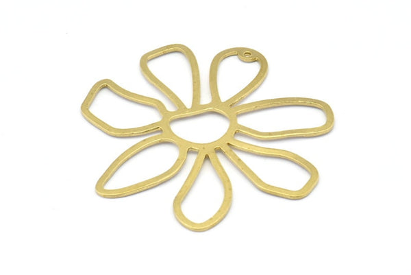 Brass Daisy Charm, 4 Raw Brass Daisy Charms With 1 Hole, Pendants, Earrings (54x1mm) D0646