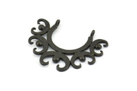 Black Ethnic Pendant, 3 Oxidized Brass Black Ethnic Motif Pendants With 2 Loops (33x26x1mm) BS 2443 S654