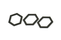 Hexagon Choker Charm, 6 Oxidized Brass Black Hexagon Charms With 1 Hole, Pendants, Findings (26.5x19x1mm) E018