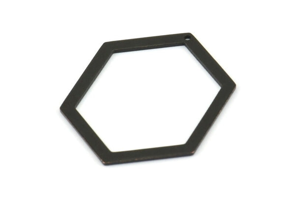 Hexagon Choker Charm, 6 Oxidized Brass Black Hexagon Charms With 1 Hole, Pendants, Findings (39x30x1mm) E076 S817