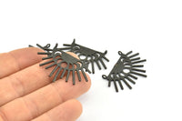 Moon Phases Pendant, 3 Oxidized Brass Black Half Moon Pendants With 2 Loops (38x26x1mm) E654 S820