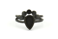 Black Ring Settings, 3 Oxidized Brass Black Drop Ring With 1 Stone Setting - Pad Size 9x6mm S321