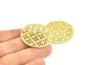 Brass Mandala Charm, 2 Raw Brass Textured Mandala Charms, Earrings, Pendants, Findings (37mm) V044