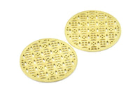 Brass Mandala Charm, 2 Raw Brass Textured Mandala Charms, Earrings, Pendants, Findings (37mm) V044