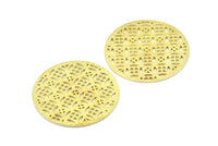 Brass Mandala Charm, 2 Raw Brass Textured Mandala Charms, Earrings, Pendants, Findings (37mm) V044