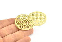 Brass Mandala Charm, 2 Raw Brass Textured Mandala Charms, Earrings, Pendants, Findings (37mm) V048