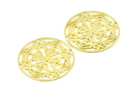 Brass Mandala Charm, 2 Raw Brass Textured Mandala Charms, Earrings, Pendants, Findings (37mm) V049