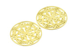 Brass Mandala Charm, 2 Raw Brass Textured Mandala Charms, Earrings, Pendants, Findings (37mm) V049