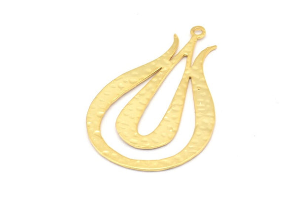 Gold Tulip Pendant, 1 Gold Plated Brass Textured Tulip Flower Pendants With 1 Loop, Charms, Earrings (46x30x0.80mm) V113