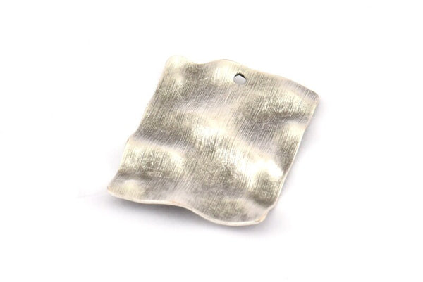 Silver Rectangle Charm, 8 Antique Silver Plated Brass Rectangle Textured Charms With 1 Hole, Earrings, Findings (24x19x0.50mm) D0652 H0709
