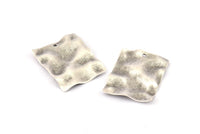 Silver Rectangle Charm, 8 Antique Silver Plated Brass Rectangle Textured Charms With 1 Hole, Earrings, Findings (24x19x0.50mm) D0652 H0709