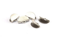 Silver Ribbon Crimp, 24 Antique Silver Plated Brass Textured Ribbon Crimp Ends With 1 Loop, Findings (15x10mm) D0557 H0698