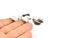 Silver Ribbon Crimp, 24 Antique Silver Plated Brass Textured Ribbon Crimp Ends With 1 Loop, Findings (15x10mm) D0557 H0698