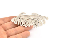 Silver Monstera Charm, 2 Antique Silver Plated Brass Monstera Leaf Charms With 1 Loop, Pendants, Earrings (45x43x0.60mm) D0654 H0702