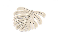 Silver Monstera Charm, 2 Antique Silver Plated Brass Monstera Leaf Charms With 1 Loop, Pendants, Earrings (45x43x0.60mm) D0654 H0702